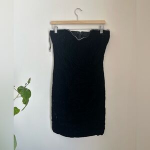 Black Velvet Strapless Dress with Beaded Sweetheart Neckline